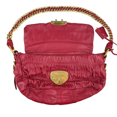 Prada Red Gathered Leather Shoulder Bag