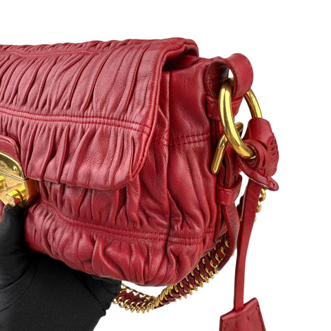Prada Red Gathered Leather Shoulder Bag
