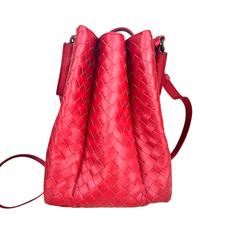 Bottega Veneta Red Intrecciato Woven Nappa Leather Roma Tote Bag