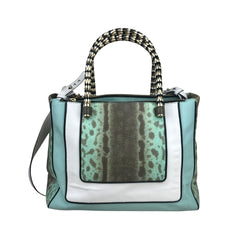 Pre-owned bvlgari-green-white-black-leather-grey-python-handbag-front