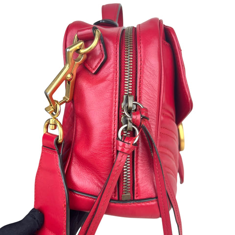 Gucci Medium GG Marmont Matelasse Chevron Top Handle Red