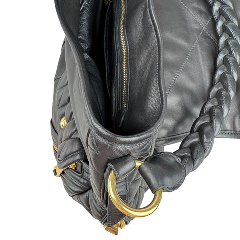 Miu Miu Nappa Matelasse Biker Coffer Leather Top Handle Bag Black