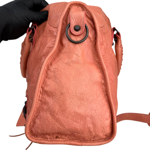 Balenciaga Motocross The First Bag Agneau Leather Studs Hardware City Tote Pink