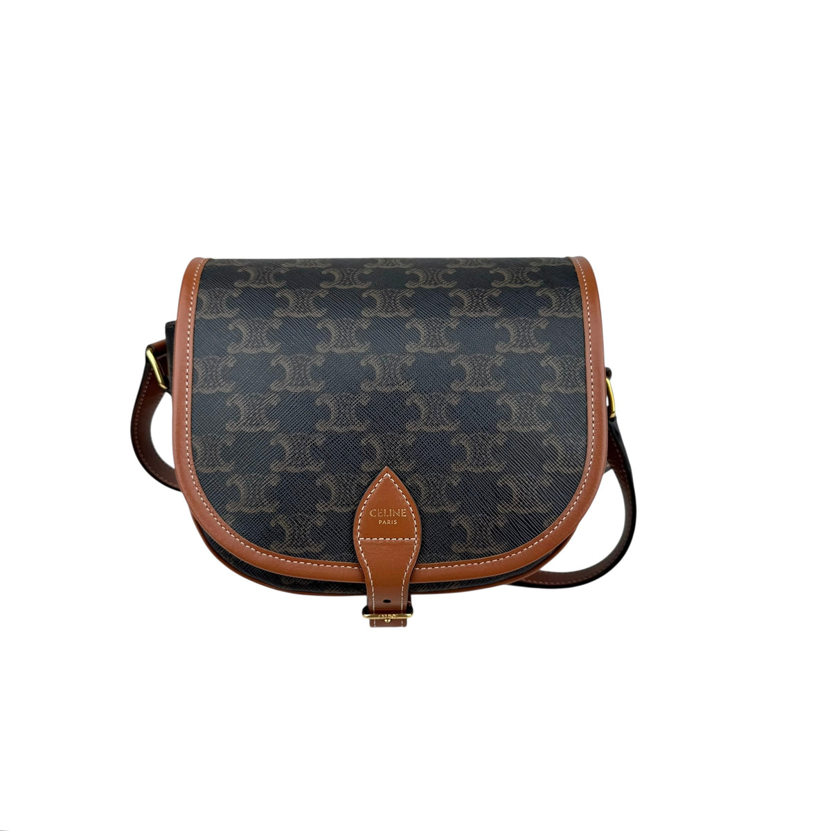 Celine Triomphe Canvas Medium Folco Bag Tan