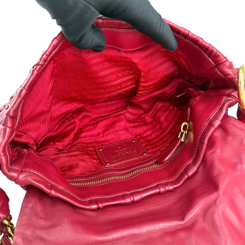 Prada Red Gathered Leather Shoulder Bag
