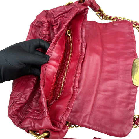 Prada Red Gathered Leather Shoulder Bag