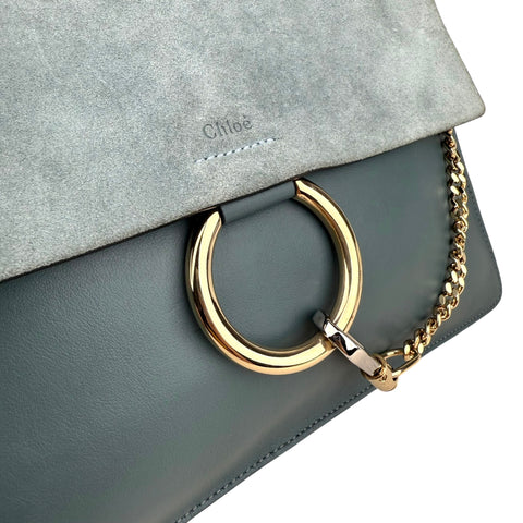 Chloe Blue Leather Suede Faye Medium Shoulder Bag
