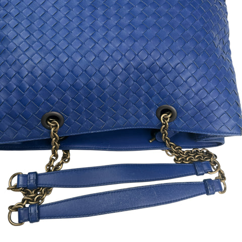 Bottega Veneta Blue Medium Nappa Intrecciato Double Chain Tote