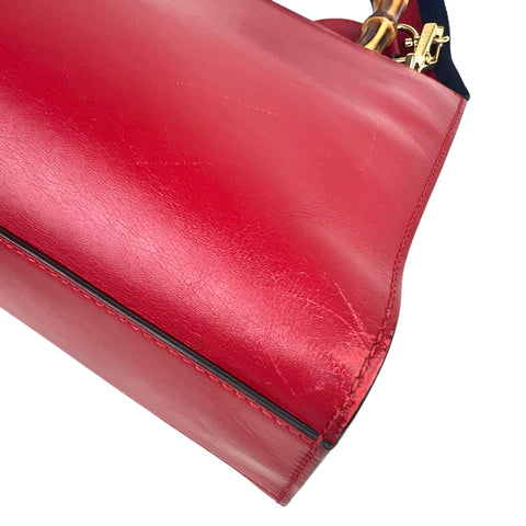 Gucci Red Smooth Calfskin Leather Nymphaea Medium Top Handle Bag