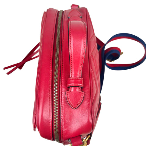 Gucci Medium GG Marmont Matelasse Chevron Top Handle Red