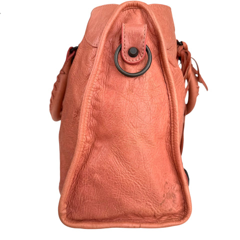 Balenciaga Motocross The First Bag Agneau Leather Studs Hardware City Tote Pink