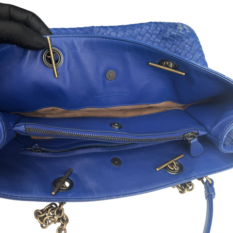 Bottega Veneta Blue Medium Nappa Intrecciato Double Chain Tote