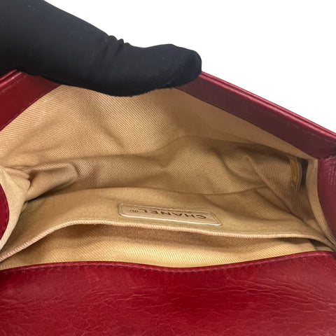 Chanel Red Leather Quilted Medium Boy Bag Flap w/ Gold Chain