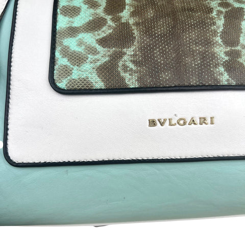 Bvlgari handbag in green, white and black leather and grey python