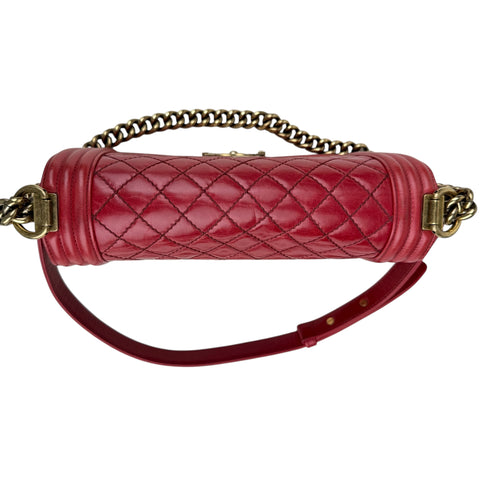 Chanel Boy Chanel Matelasse Chain Flap Shoulder Bag Leather Red