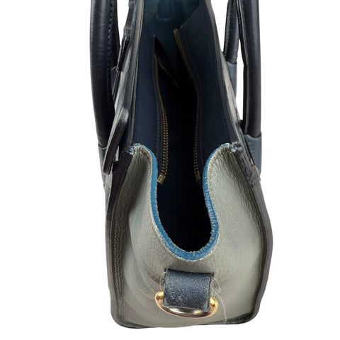 Celine Luggage medium model handbag in blue, dark blue and grey tricolor leather