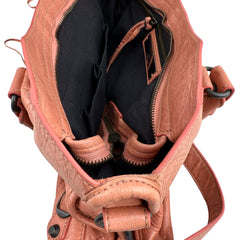 Pre-owned balenciaga-motocross-the-first-pink-agneau-leather-studded-city-tote-front