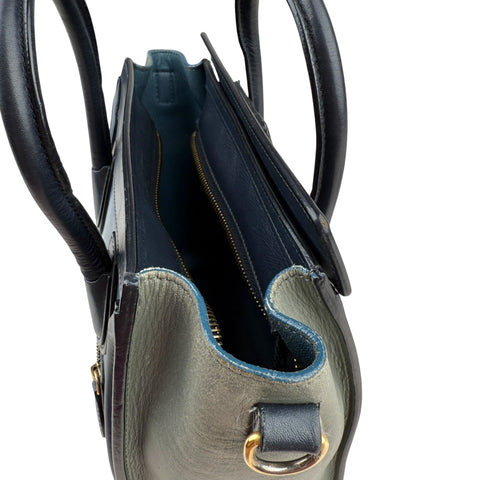 Celine Luggage medium model handbag in blue, dark blue and grey tricolor leather