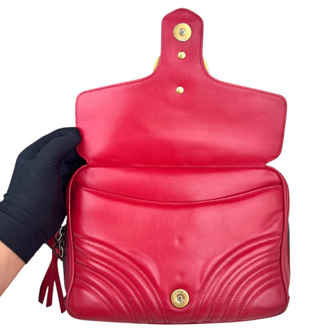 Gucci Medium GG Marmont Matelasse Chevron Top Handle Red