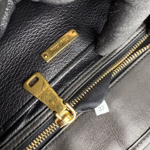 Miu Miu Nappa Matelasse Biker Coffer Leather Top Handle Bag Black