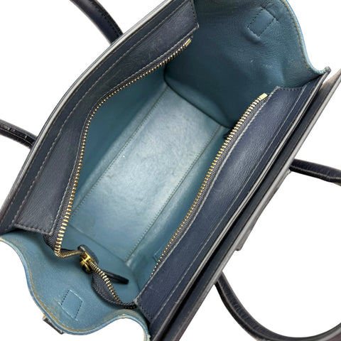 Celine Luggage medium model handbag in blue, dark blue and grey tricolor leather