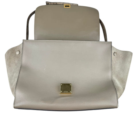 Celine Trapeze large model handbag in beige leather and beige suede