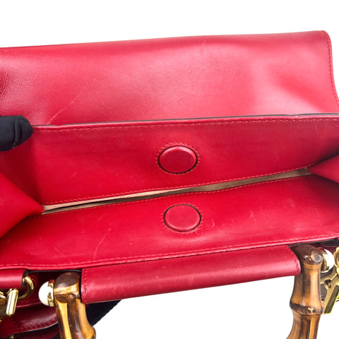 Gucci Red Smooth Calfskin Leather Nymphaea Medium Top Handle Bag