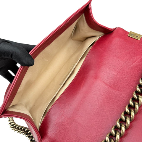 Chanel Boy Chanel Matelasse Chain Flap Shoulder Bag Leather Red