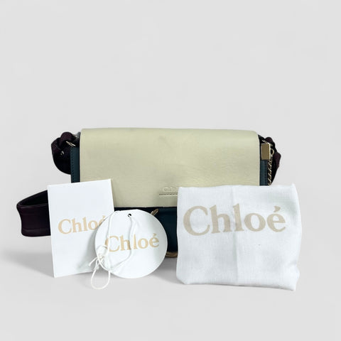 Chloé Chloe Faye Chain Suede Leather Gray Blue Crossbody Bag Grey