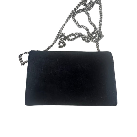 GUCCI Velvet Dionysus Mini Shoulder Bag – Black Suede Silver Chain