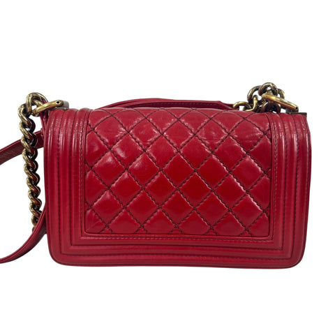 Chanel Red Leather Quilted Medium Boy Bag Flap w/ Gold Chain