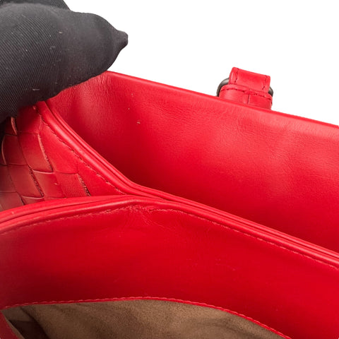 Bottega Veneta Red Intrecciato Woven Nappa Leather Roma Tote Bag
