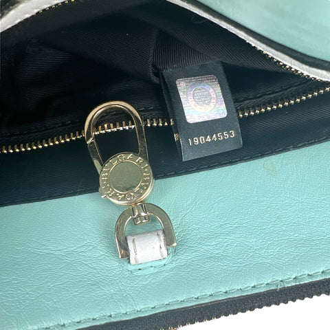 Bvlgari handbag in green, white and black leather and grey python