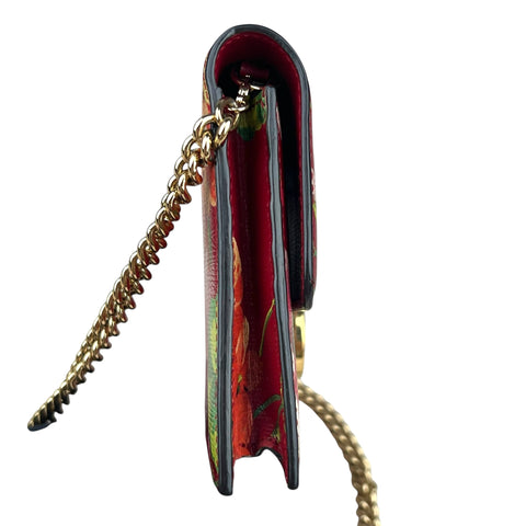 Gucci Red Interlocking G Blooms Leather Wallet on Chain