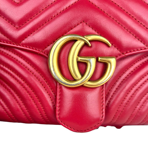 Gucci Medium GG Marmont Matelasse Chevron Top Handle Red