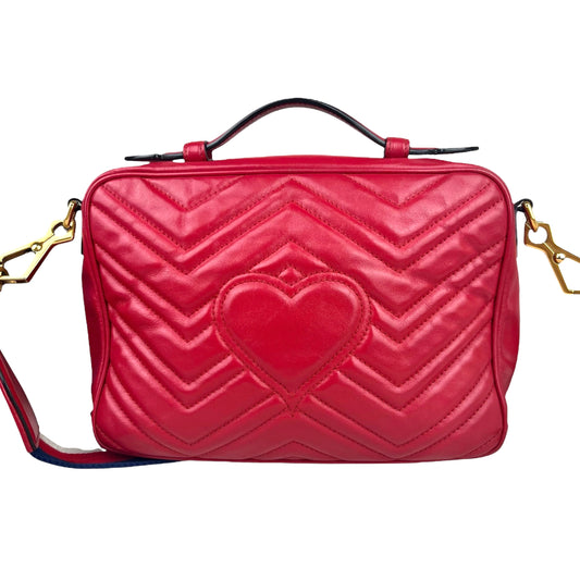 Gucci Medium GG Marmont Matelasse Chevron Top Handle Red