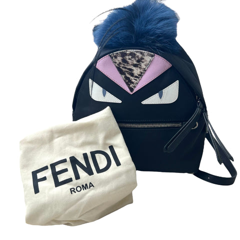 Fendi Black Nylon and Leather Monster Eyes Mini Backpack Bag