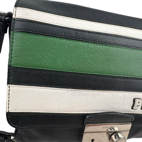 Prada Saffiano Righe Sound Lock crossbody bag