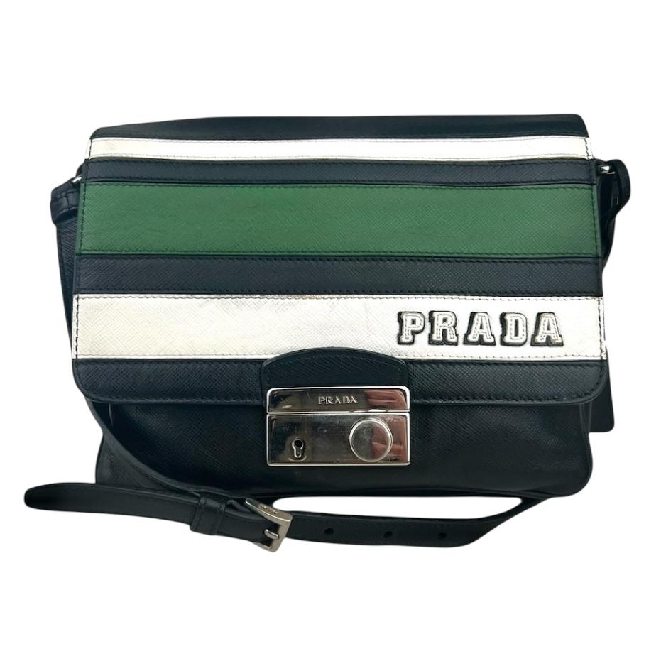 Prada Saffiano Righe Sound Lock crossbody bag