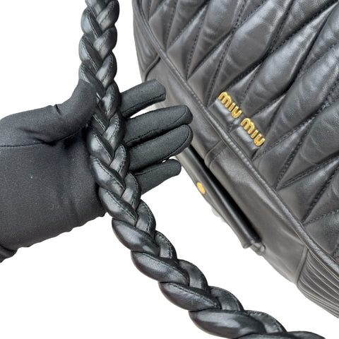 Miu Miu Nappa Matelasse Biker Coffer Leather Top Handle Bag Black