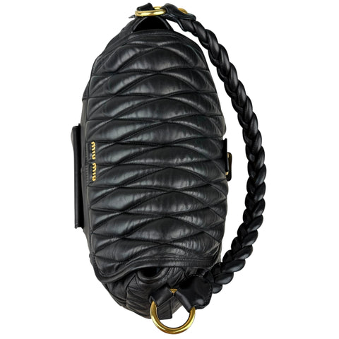 Miu Miu Nappa Matelasse Biker Coffer Leather Top Handle Bag Black