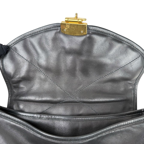 Miu Miu Nappa Matelasse Biker Coffer Leather Top Handle Bag Black
