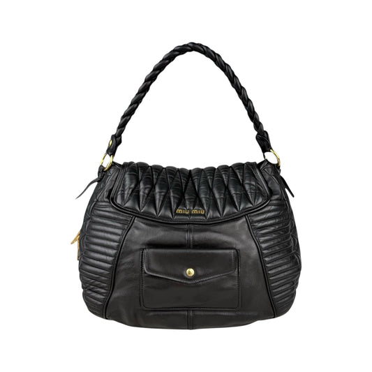 Miu Miu Nappa Matelasse Biker Coffer Leather Top Handle Bag Black