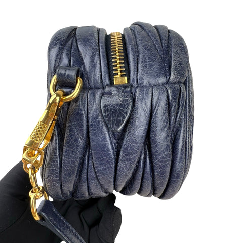 Miu Miu Blue Matelassé Leather Zip Crossbody Bag