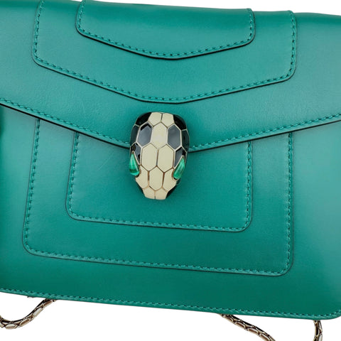 Bvlgari Calfskin Small Serpenti Forever Snake Strap Crossbody Bag Emerald Green