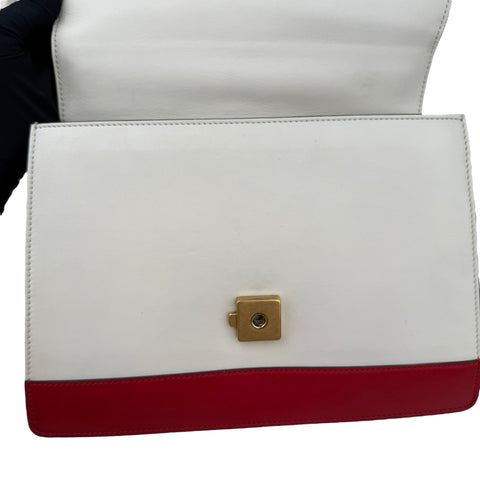 Gucci Calfskin Bamboo Web Medium Dionysus Top Handle Bag White Blue Hibiscus Red