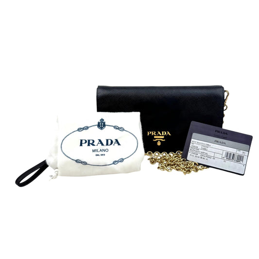 Prada Mini Bag Wallet on Chain Wristlet in Saffiano Noir