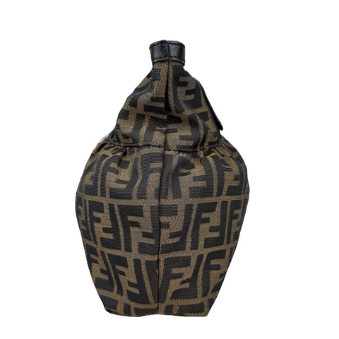Fendi Brown Pattern Ring Pleat Tote Zucca Canvas Shoulder Bag Medium