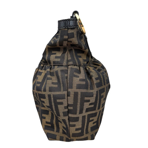 Fendi Brown Pattern Ring Pleat Tote Zucca Canvas Shoulder Bag Medium