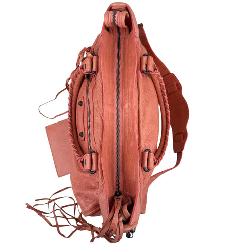 Balenciaga Motocross The First Bag Agneau Leather Studs Hardware City Tote Pink